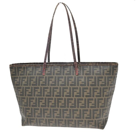 FENDI Logo Zucca Pattern Shoulder Tote Bag PVC Leather Brown Pink - Picture 1 of 5